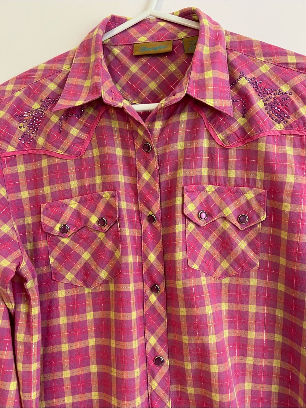 Wrangler Girls Pink, Yellow Plaid Cowgirl Western Shirt Rhinestone
Horses XL/12 - Picture 5 of 15